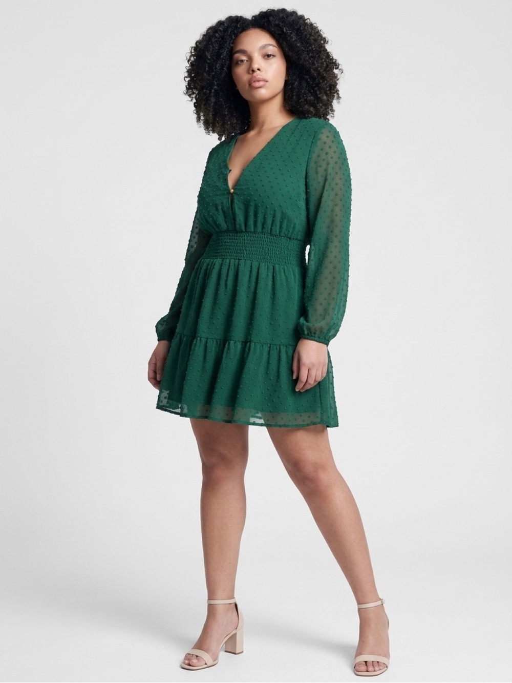 J for Justify Emerald Green V-Neck Smocked Waist Mini Dress